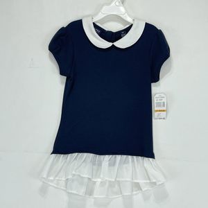 Nautica Girls Shirt Dress Size 7 Small Petite Navy Blue And White